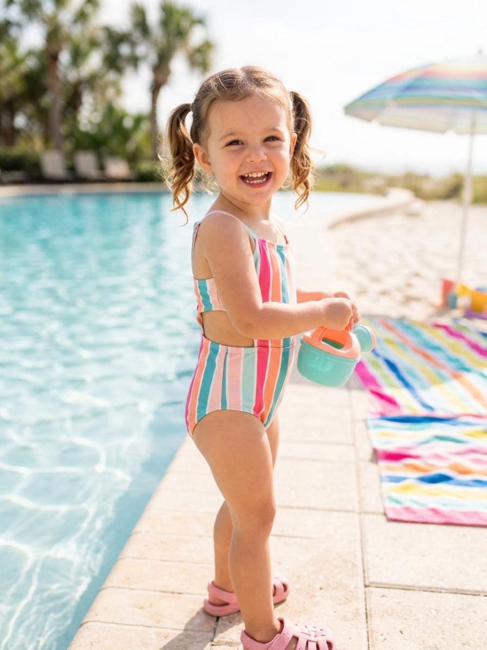OshKosh B'gosh Multicolor Stripe One-Piece Swimsuit - Pink/Teal/Coral/White